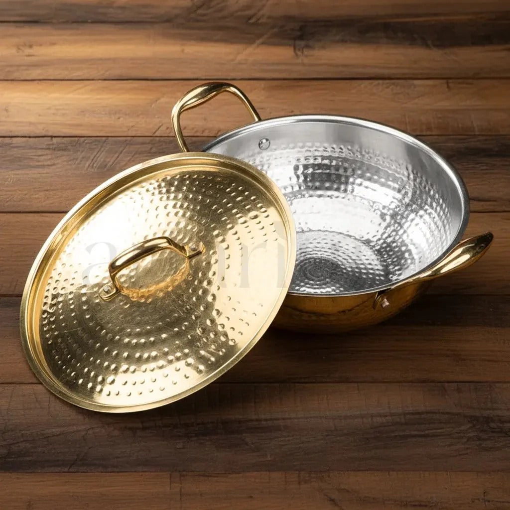 Artarium Brass Kadai with Kalai (Tin Coating) and Lid
