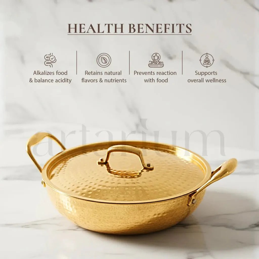 Artarium Brass Kadai with Kalai (Tin Coating) and Lid