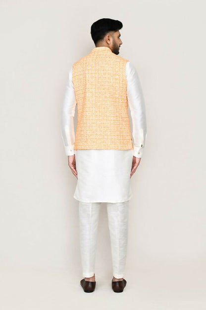 Joban Fashion White Colored Art Silk Fabric Kurta, Jacket With Straight Fit Pant