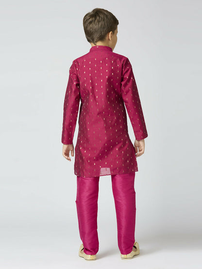 Joban Fashion Kids Island Full Sleeves Chanderi Kurta, Pyjama Set with Traditional Butta Work - Purple