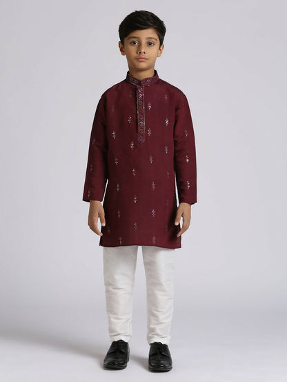 Joban Fashion Kids Island Traditional Ethnic Wear with Silk Sequence Embroidery Full Sleeves Kurta and Pyjama Set - Wine
