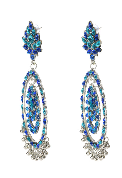 Mominos Fashion Johar Kamal Women's Blue Kundan Circles Earrings
