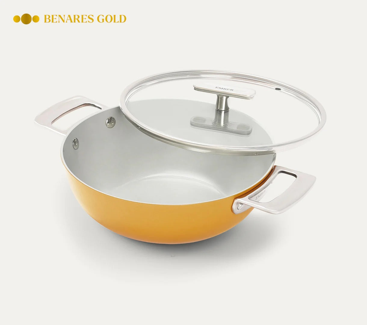 Ember Kadai 24cm Benares Gold Stainless Steel Handle Ceramic Non-Stick
