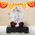 Svastika White & Red Ganesha Idol with Wooden Base – 9.5 Inch
