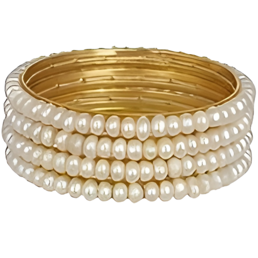 Gold-Polished Alloy Set Of 4 Pearl Bangles - The Pari
