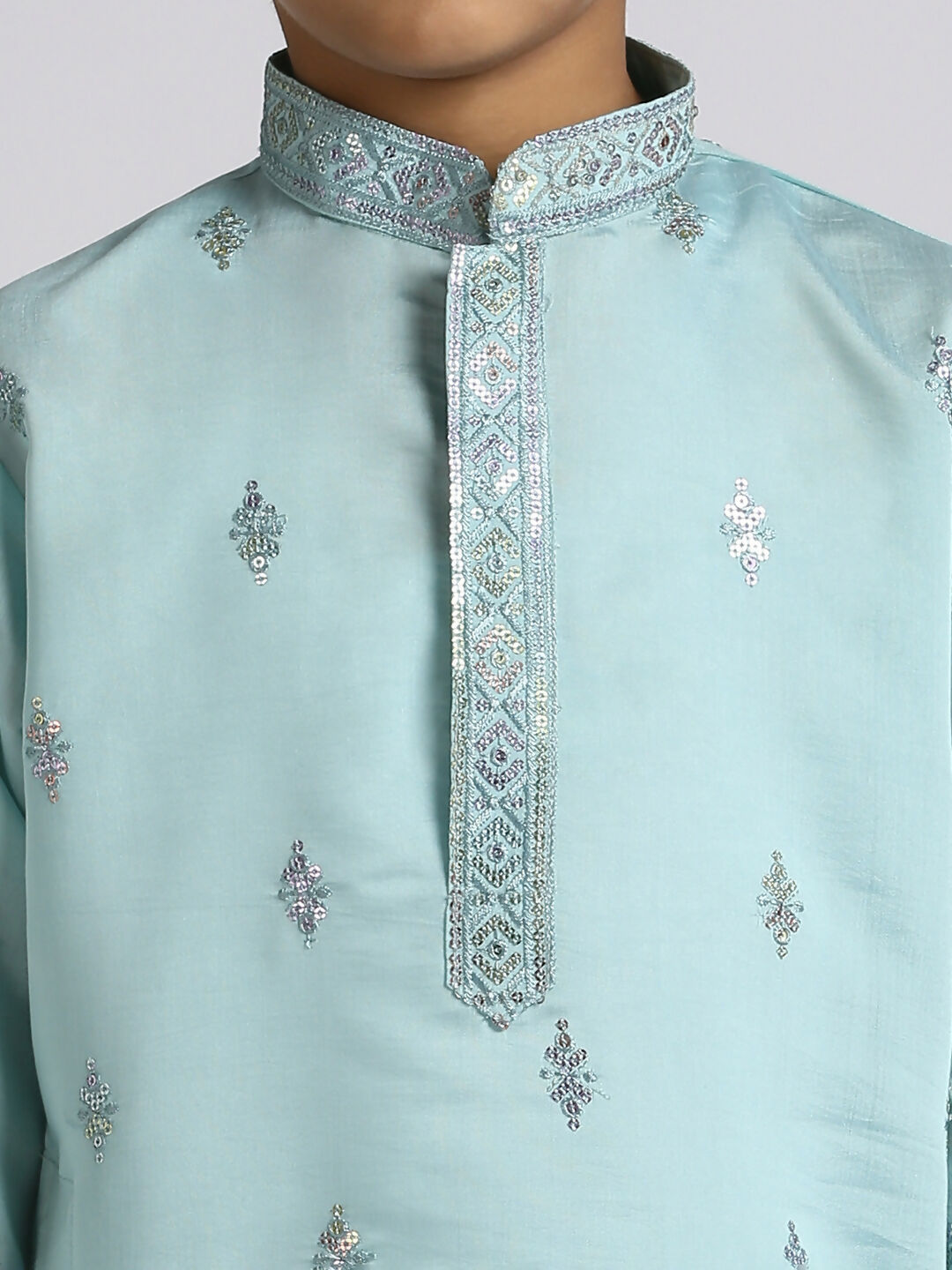 Joban Fashion Kids Island Ethnic Wear with Silk Sequence Embroidery Kurta and Pyjama Set - Teal Blue