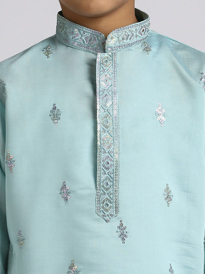 Joban Fashion Kids Island Ethnic Wear with Silk Sequence Embroidery Kurta and Pyjama Set - Teal Blue