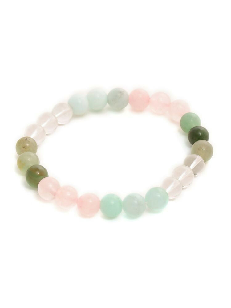 Green Avanturine, Clear Quarts, Amethyst Multicoloued Pastel Shade Crystal Bracelet - Ruby Raang
