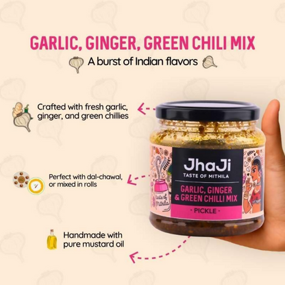 Jhaji Taste of Mithila Garlic, Ginger, Chilli Mix Pickle