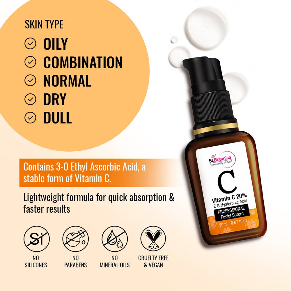 St.Botanica Vitamin C 20% E & Hyaluronic Acid Professional Facial Serum - 20 ml