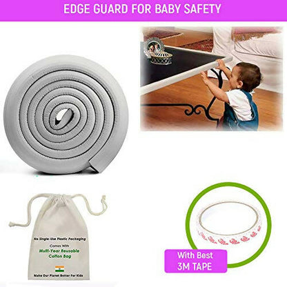 Safe-O-Kid Unique High Density L-Shaped 2 Mtr Long Mini 4 Edge Guard With 16 Corner Cushions - Grey