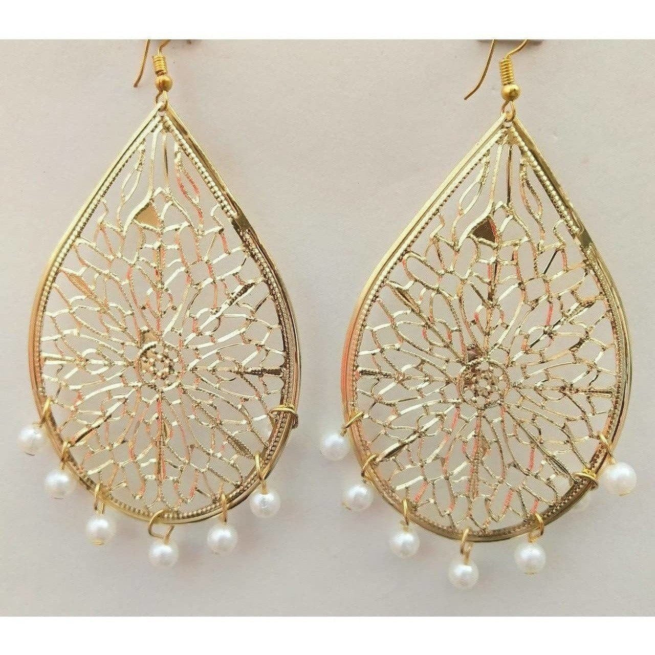 MS Fashion India Party Wear Gold-Polished White Pearl Tassel Earrings