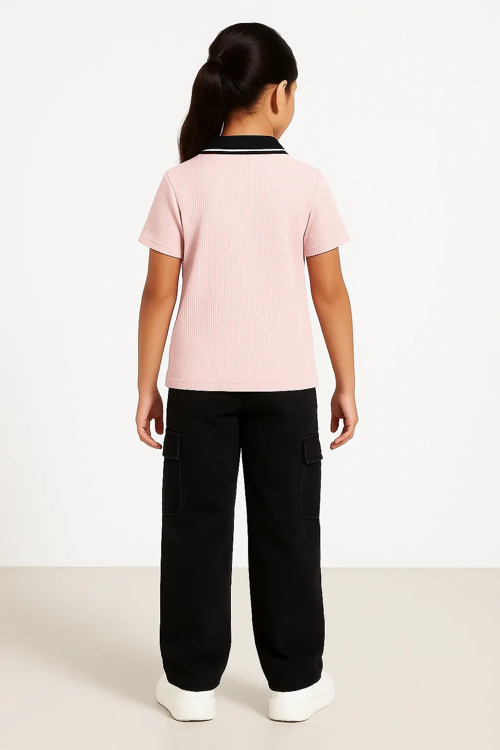 Chilins Girls Cotton Solid Collared Polo T-shirt