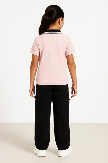 Chilins Girls Cotton Solid Collared Polo T-shirt