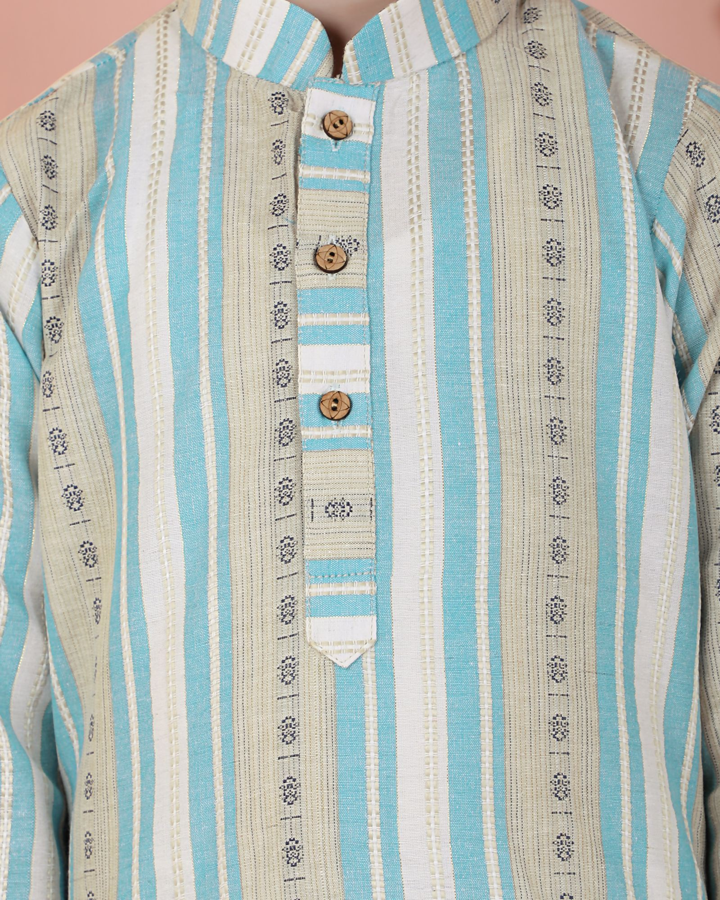 Joban Fashion Kids Island Cotton Full Sleeves Striped Kurta and Pyjama- Blue