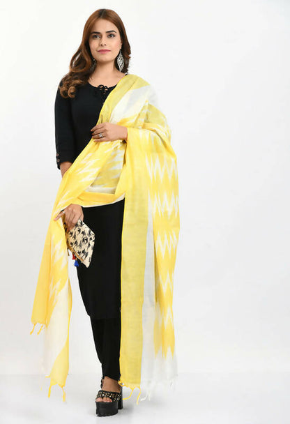 Mominos Fashion Moeza Women's Handloom Cotton Ikkat Yellow Dupatta