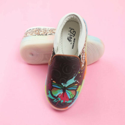 Tiny Bugs Unisex Butterfly Printed Slip Ons Sneakers - Black