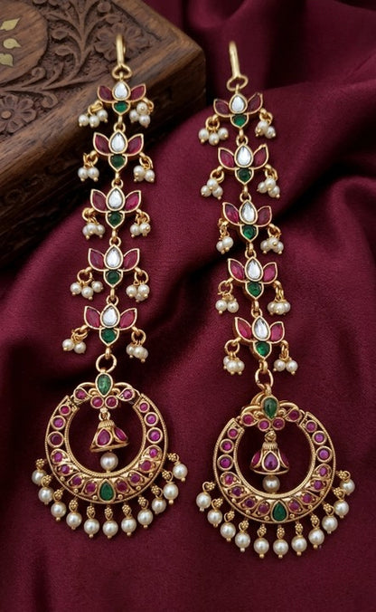 Jewel City Gold Kemp Earrings With Matal Chain For Temple & Bridal Wedding Earrings