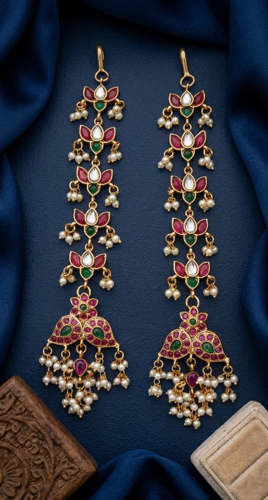 Jewel City Gold Kemp Earrings With Matal Chain, South Indian Temple Jewelry & Wedding Earrings