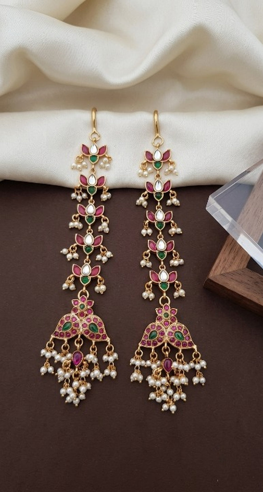 Jewel City Gold Kemp Earrings With Matal Chain, South Indian Temple Jewelry & Wedding Earrings