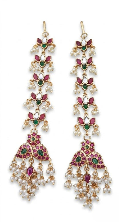 Jewel City Gold Kemp Earrings With Matal Chain, South Indian Temple Jewelry & Wedding Earrings