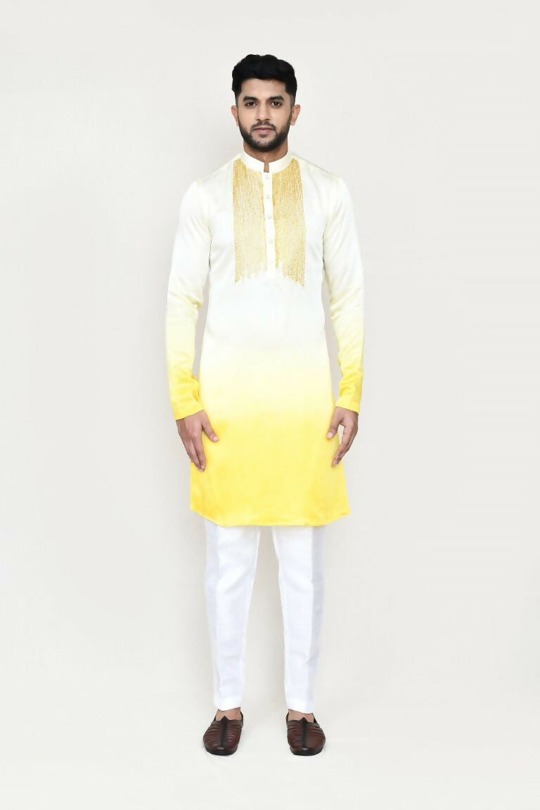 Joban Fashion Yellow Colored Satin Silk Fabric Kurta With Straight Fit Pant