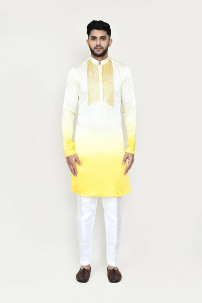Joban Fashion Yellow Colored Satin Silk Fabric Kurta With Straight Fit Pant