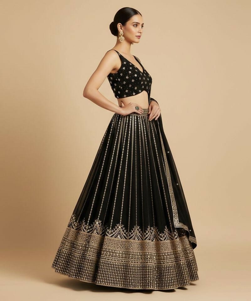 Lehenga Mart Black Faux Georgette Designer Bollywood Style Wedding Wear Lehenga Choli