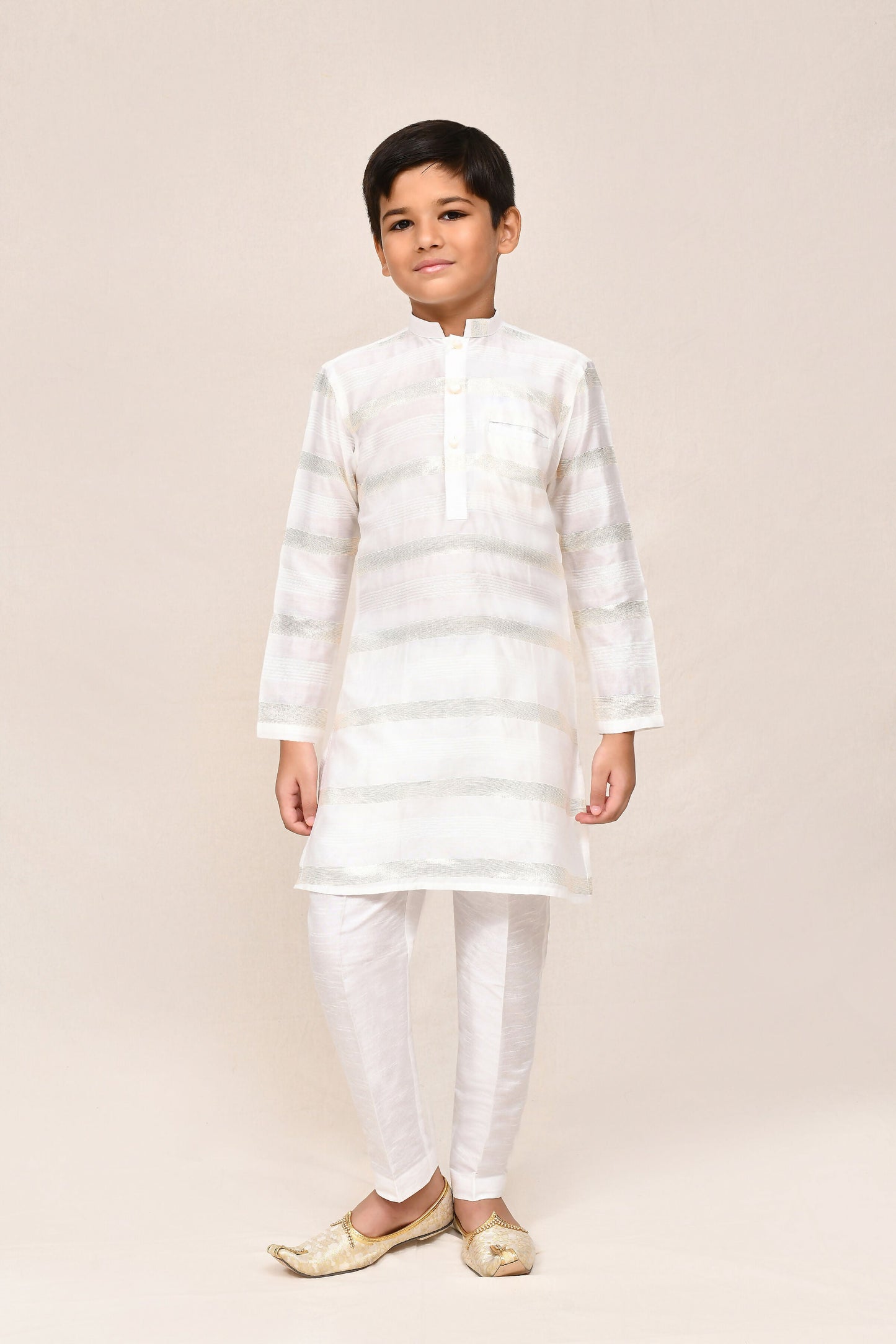 Joban Fashion Jacquard Silk Off White Kurta With Straight Fit Pant