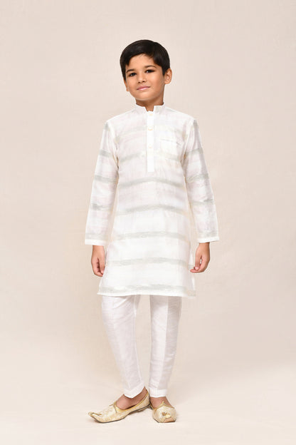 Joban Fashion Jacquard Silk Off White Kurta With Straight Fit Pant