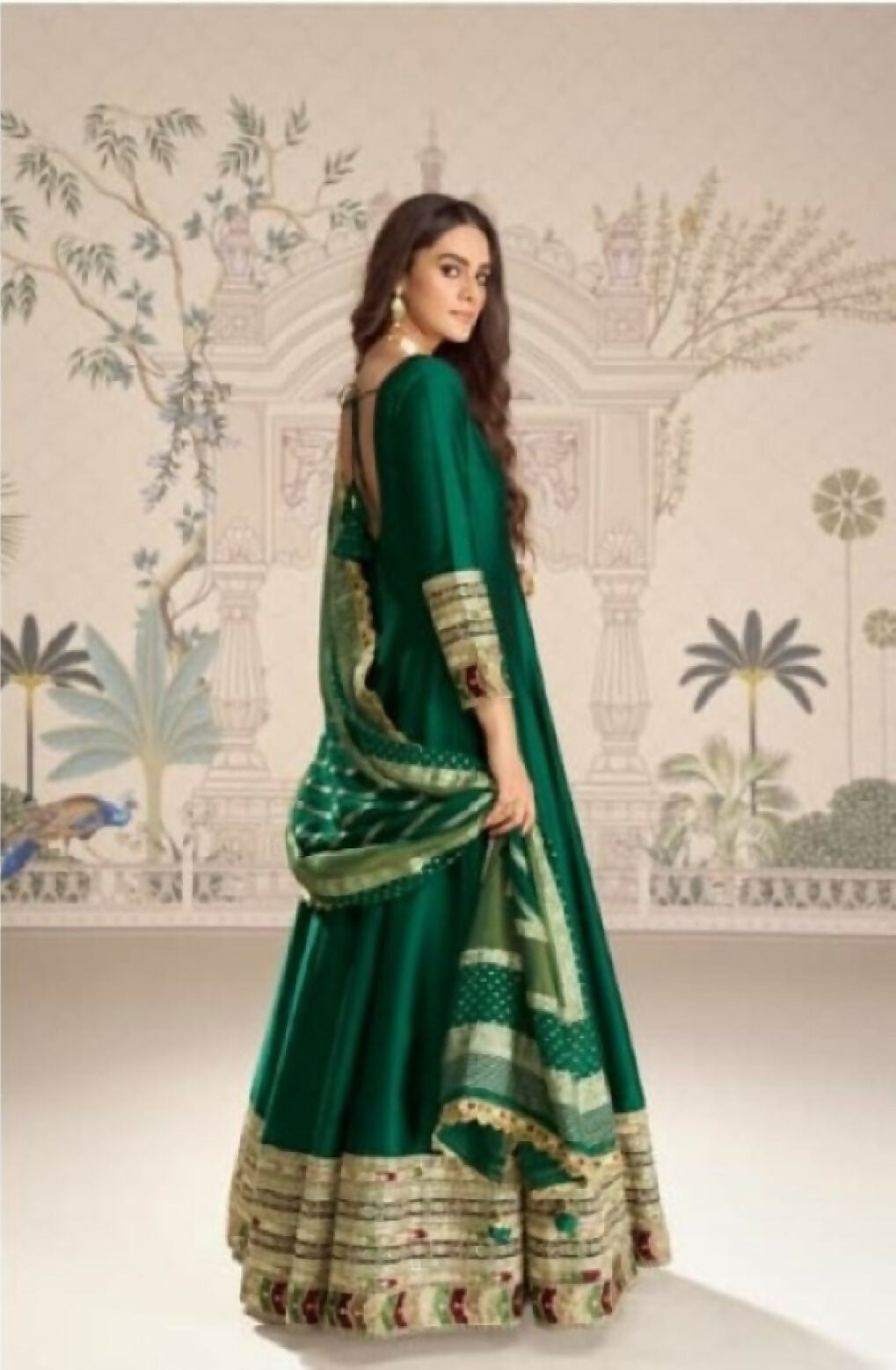 Anaita Dark Green Vichitra Silk Anarkali Suit with Embroidery Sequins