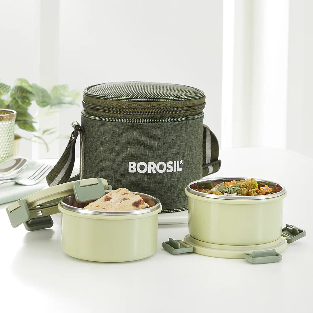 Borosil Glory Green Lunchbox Set of 2 Tall