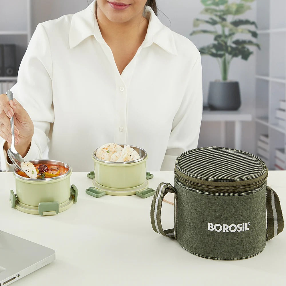 Borosil Glory Green Lunchbox Set of 2 Tall