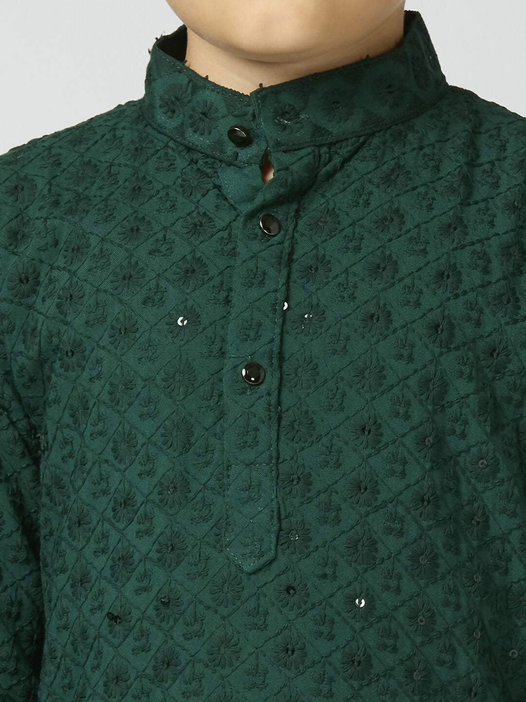 Joban Fashion Kids Island Full Sleeves Cotton Kurta and Pyjama Set with Sequin work - Green