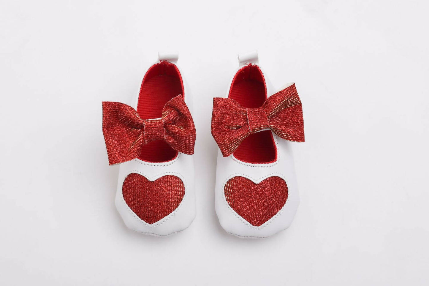 Tiny Bugs Girls Heart Bow Detailing Booties - White & Red