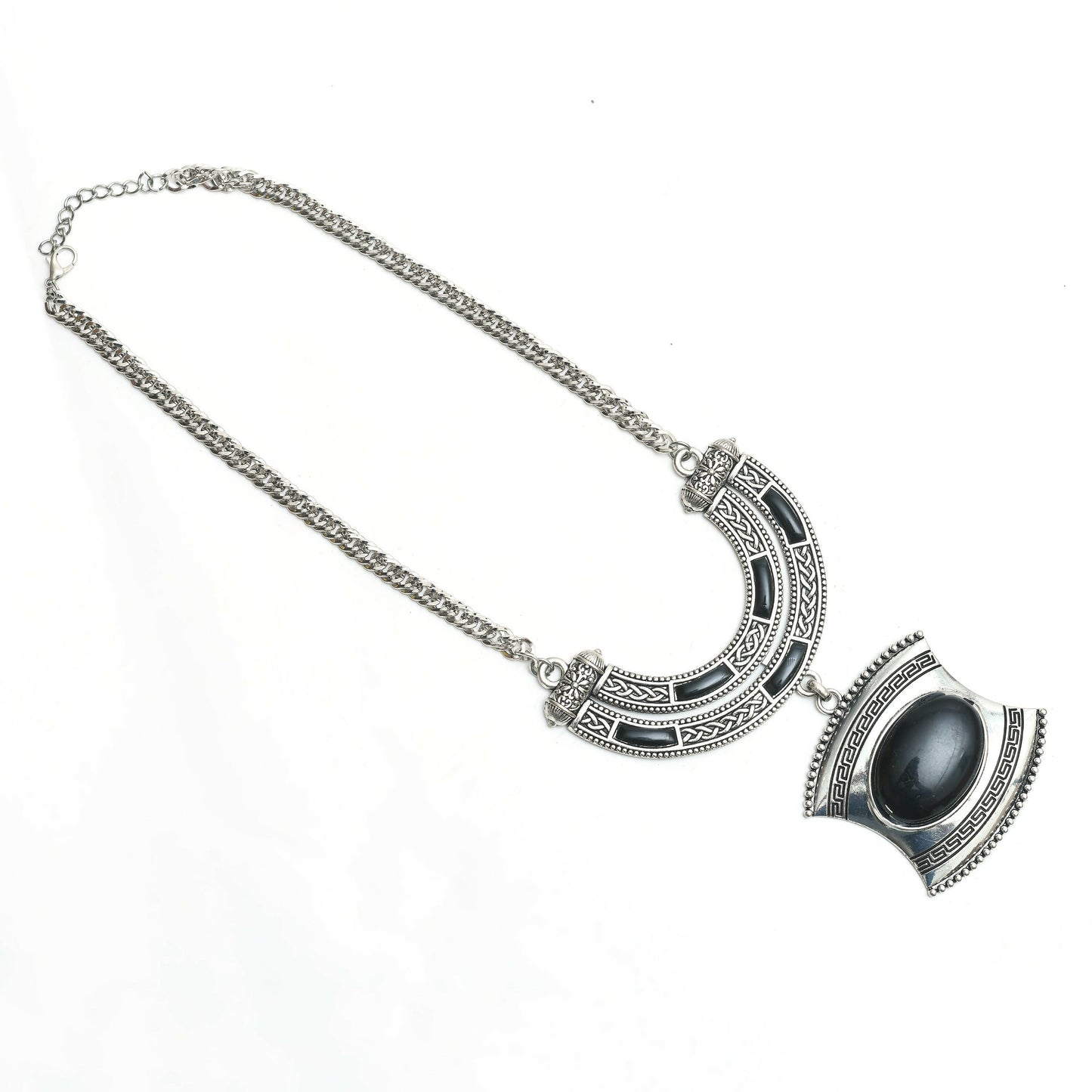 Mominos Fashion Johar Kamal Oxidised Silver-Plated Stone Work Long Necklace Handicraft