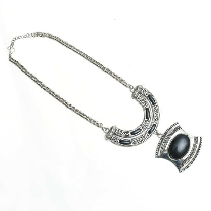 Mominos Fashion Johar Kamal Oxidised Silver-Plated Stone Work Long Necklace Handicraft
