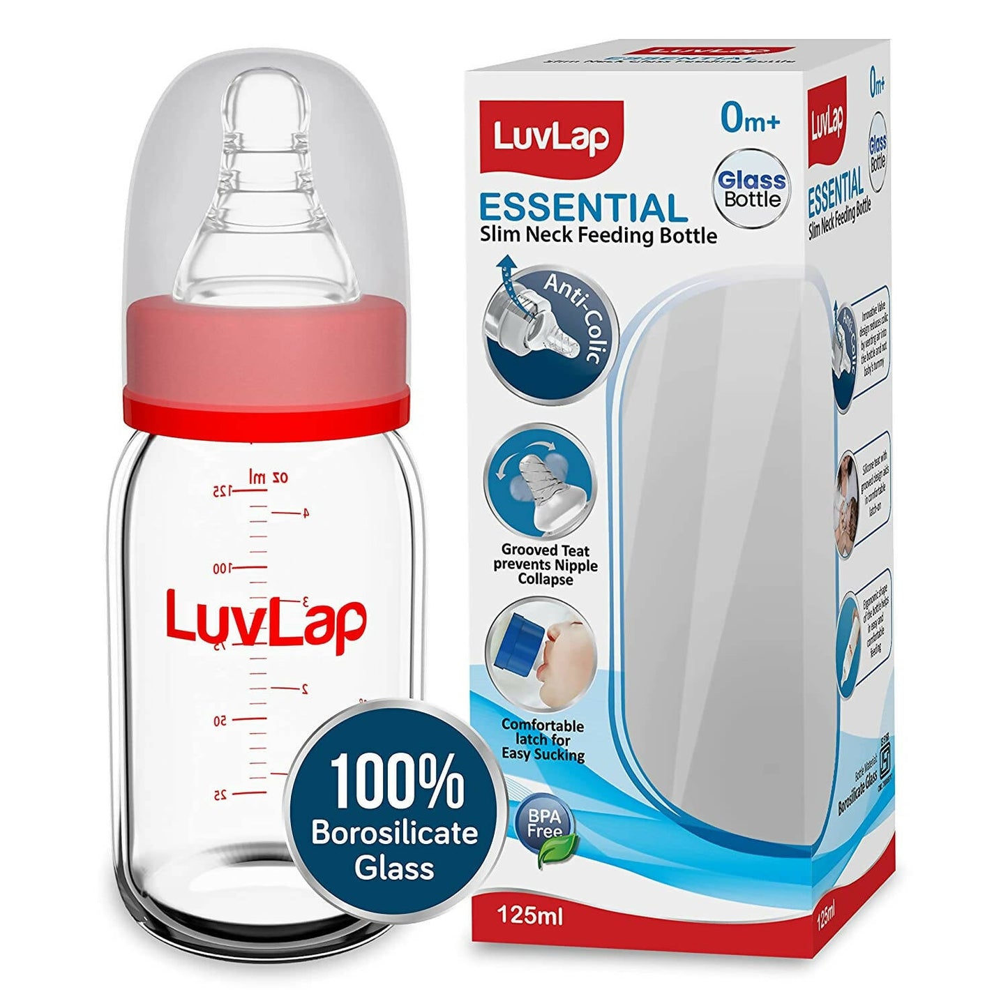 LuvLap Essential Slim Neck Glass Feeding Bottle