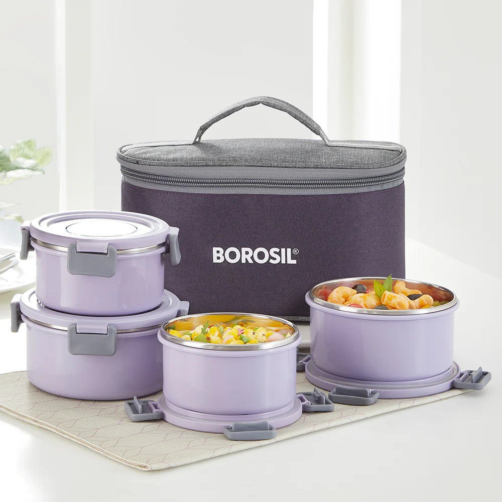Borosil Glory Lavender Lunchbox Set of 4