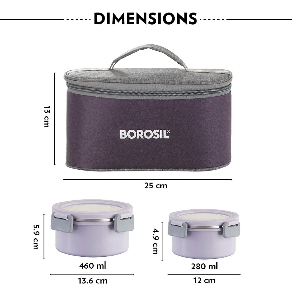 Borosil Glory Lavender Lunchbox Set of 4