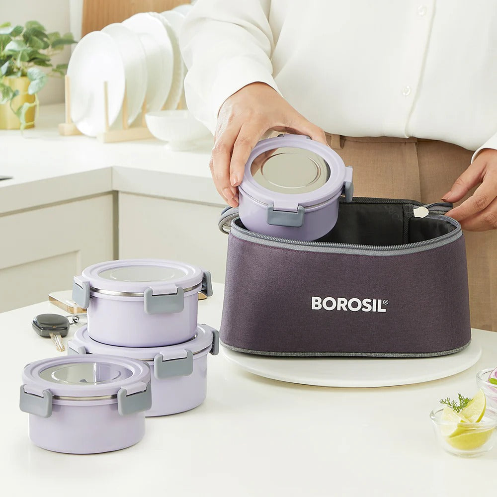 Borosil Glory Lavender Lunchbox Set of 4