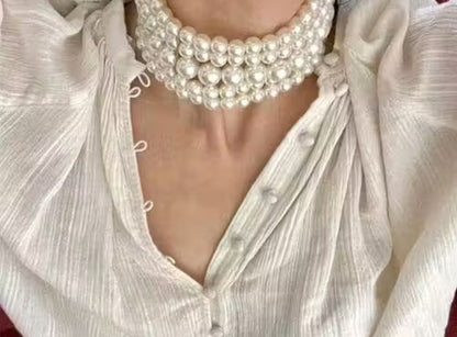 Jewel City White Multi-Strand Pearl Choker Necklace | Elegant Layered Pearl Statement Jewelry