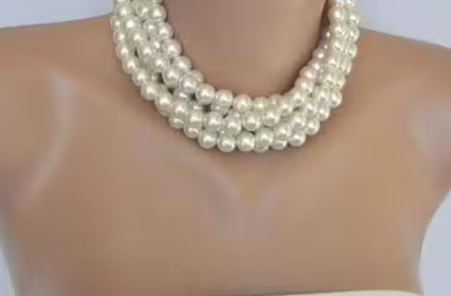 Jewel City White Multi-Strand Pearl Choker Necklace Set