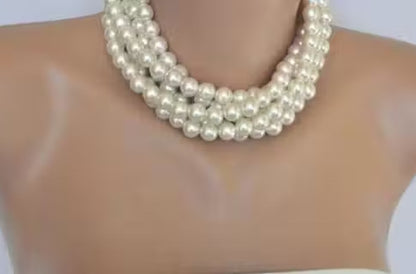 Jewel City White Multi-Strand Pearl Choker Necklace Set