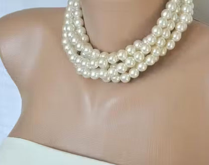 Jewel City White Multi-Strand Pearl Choker Necklace Set