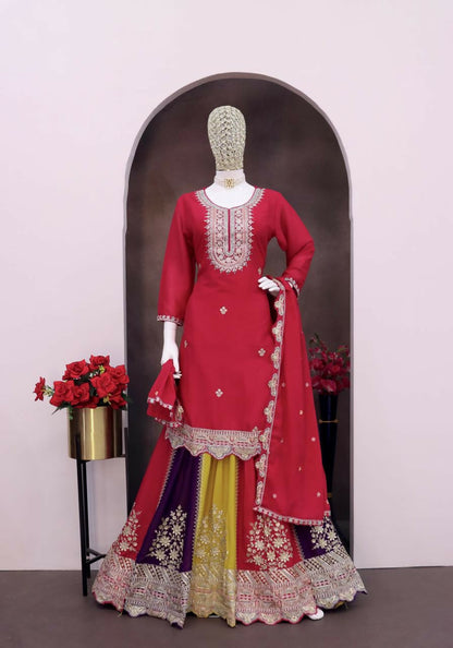 Anaita Magenta Heavy Chinon Stitched Suit with Embroidery & Sequence Work