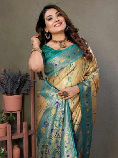 Anaita Golden Tissue Silk With Weaving Saree With Blouse