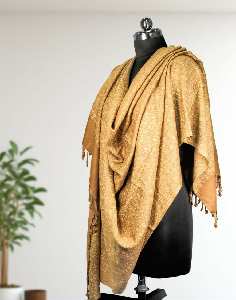 Weaving Mystery Handloom Pashmina Shawl-Kaani Zari - Tan Brown