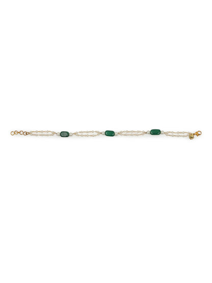 Gold-Polished White Green Pearl Beaded Anklets - Ruby Raang