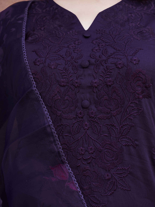 Tikhi Imli Women Floral Embroidered Regular Thread Work Kurta with Trousers & With Dupatta